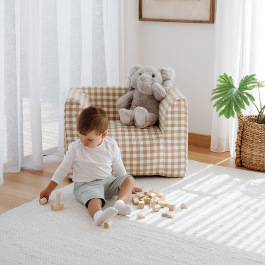 DreamPod® Kids Beanbag Chair - Latte Gingham