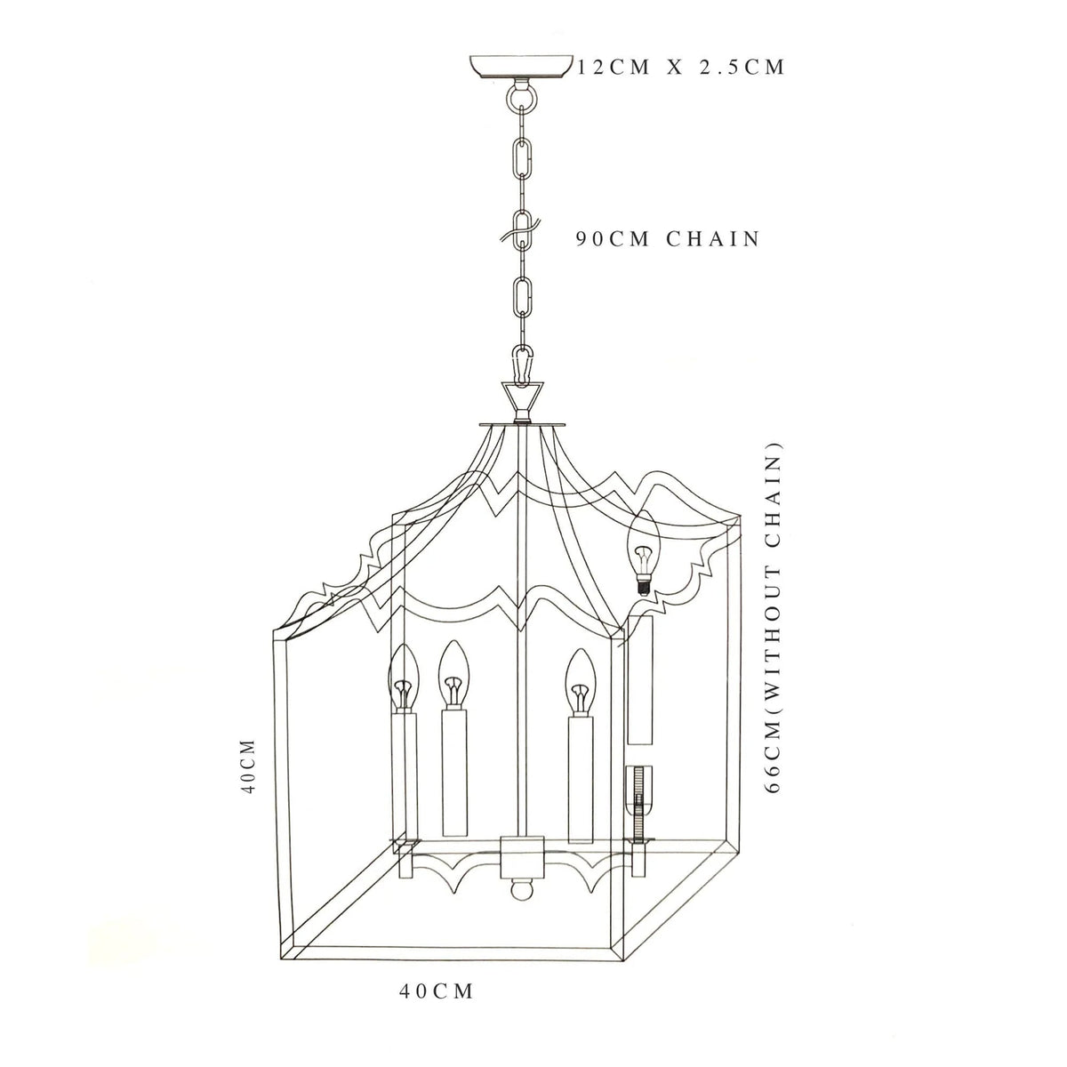 Palazzo Modern Detailed Box Frame Lantern Pendant Light - Champagne Gold