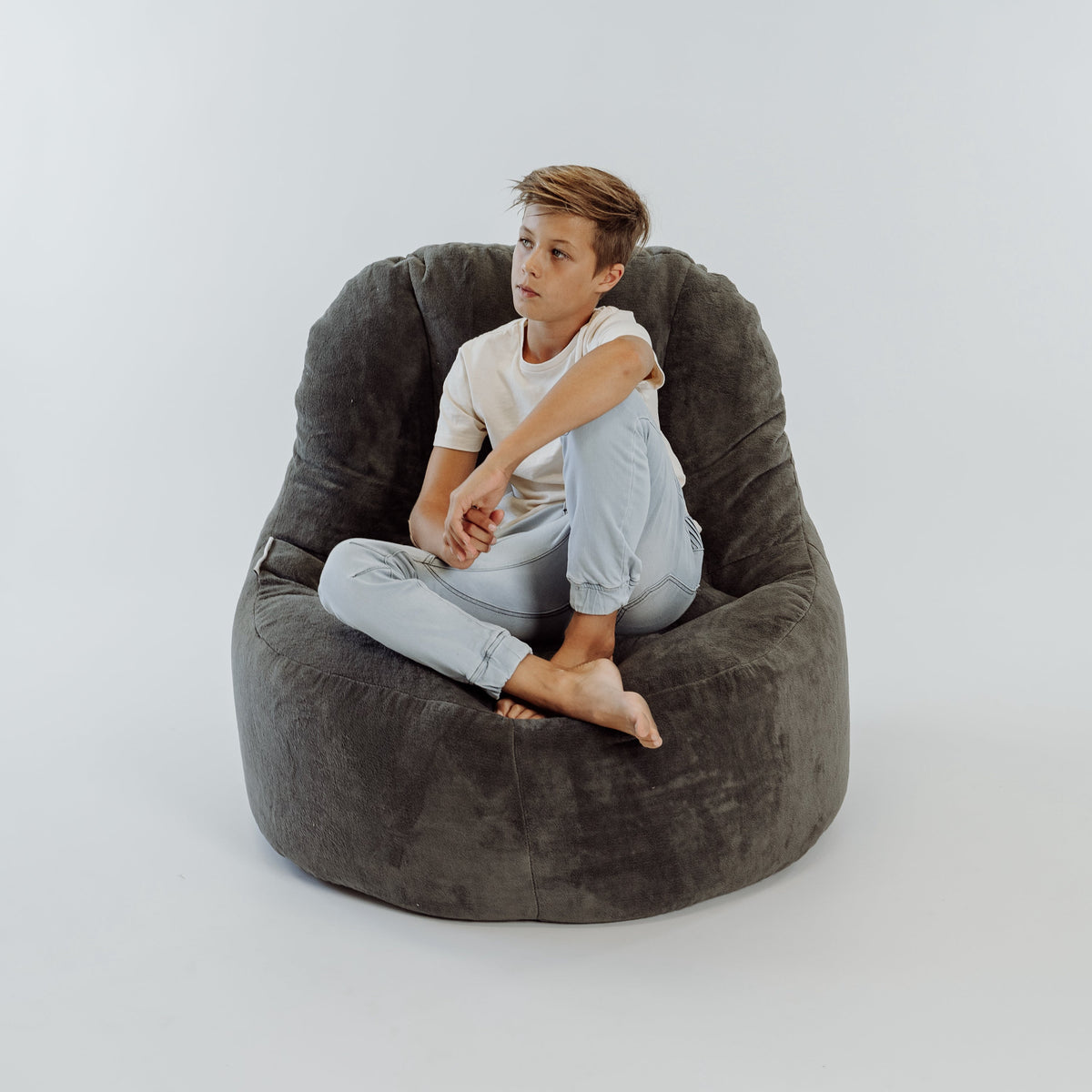 Lounger Plush Fur Bean Bag Chair Cover - Charcoal