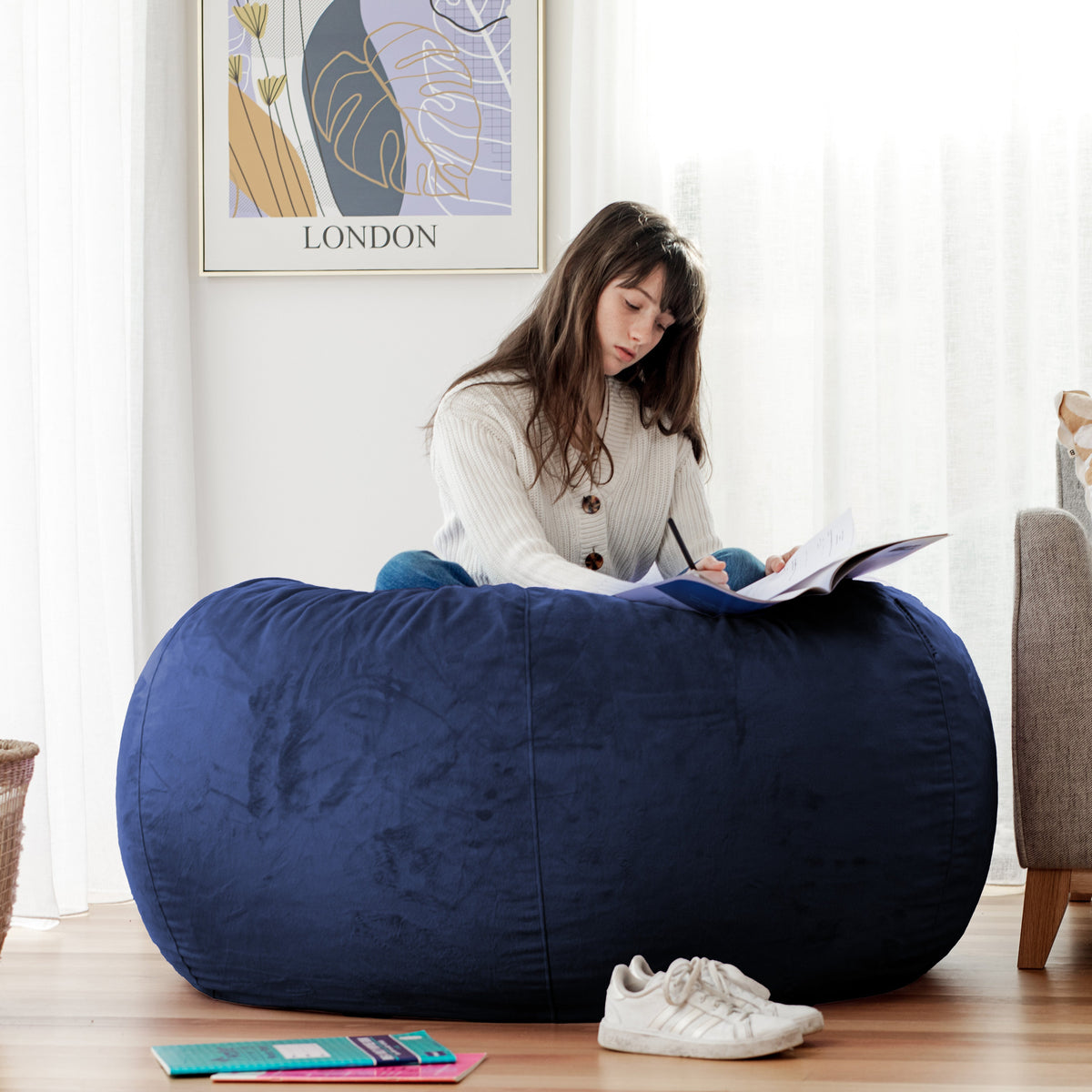 Pierre Fur Bean Bag - Navy Blue