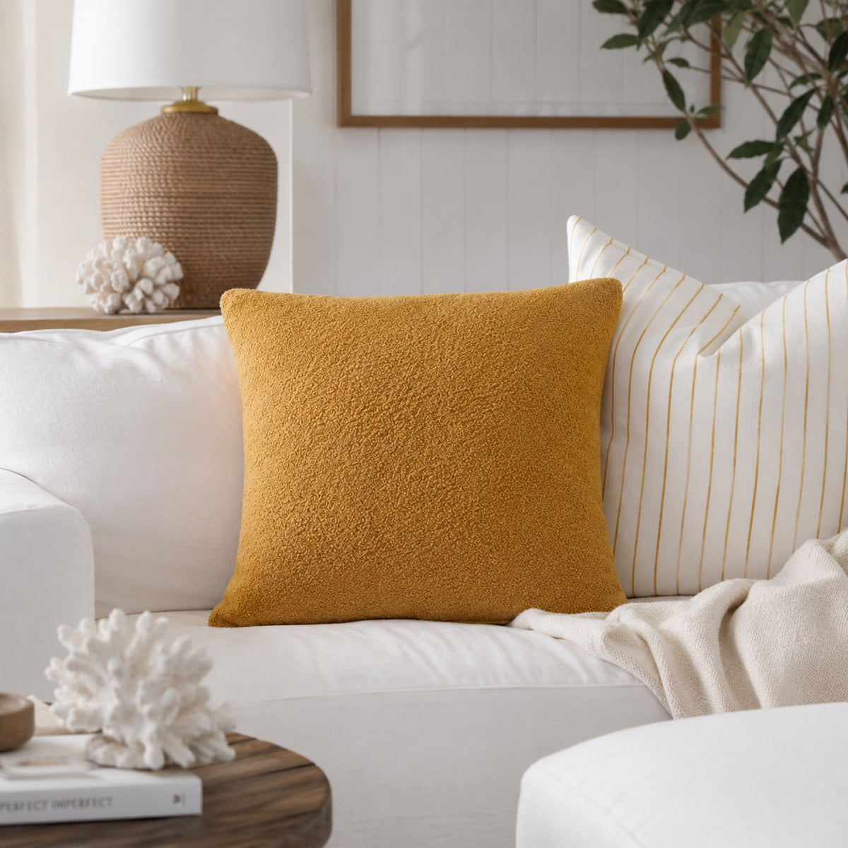 Boucle Teddy Cushion Cover + Insert - Mustard