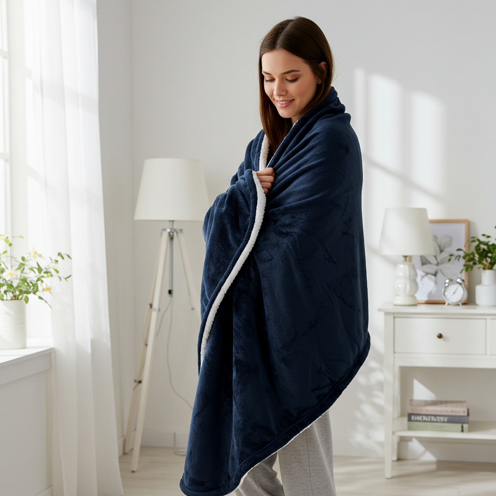 Cloud Plush Fur Sherpa Throw Blanket - Navy