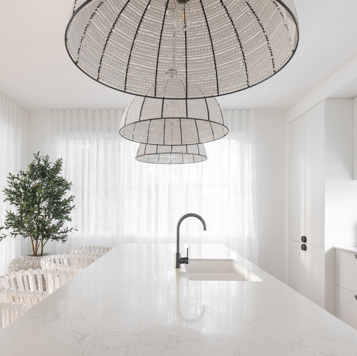 Estelle Beaded Dome Pendant Light - Black/White