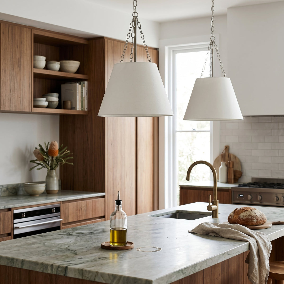 Chloe Pendant Light - White with Nickel Hardware