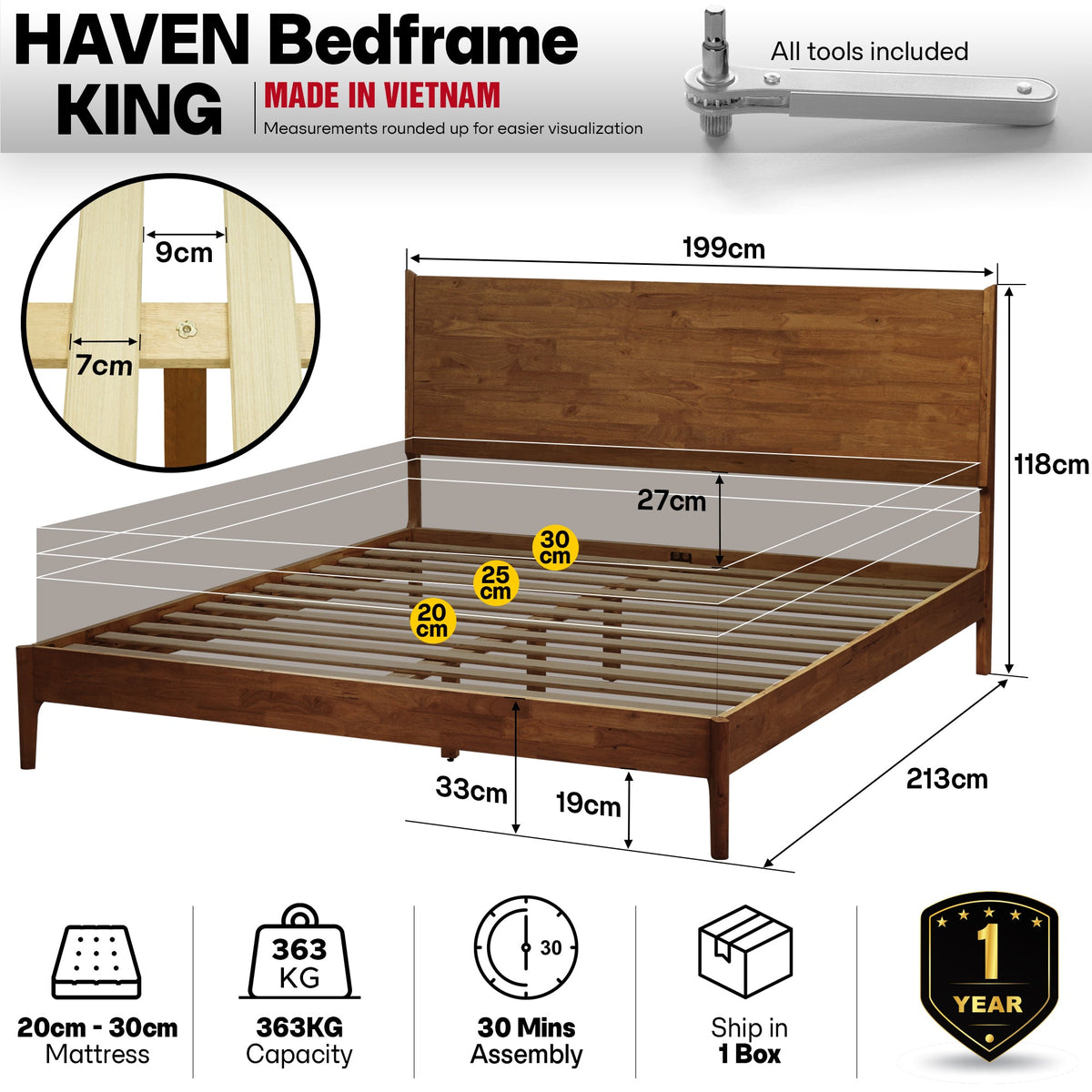 Haven Solid Wood Bed Frame
