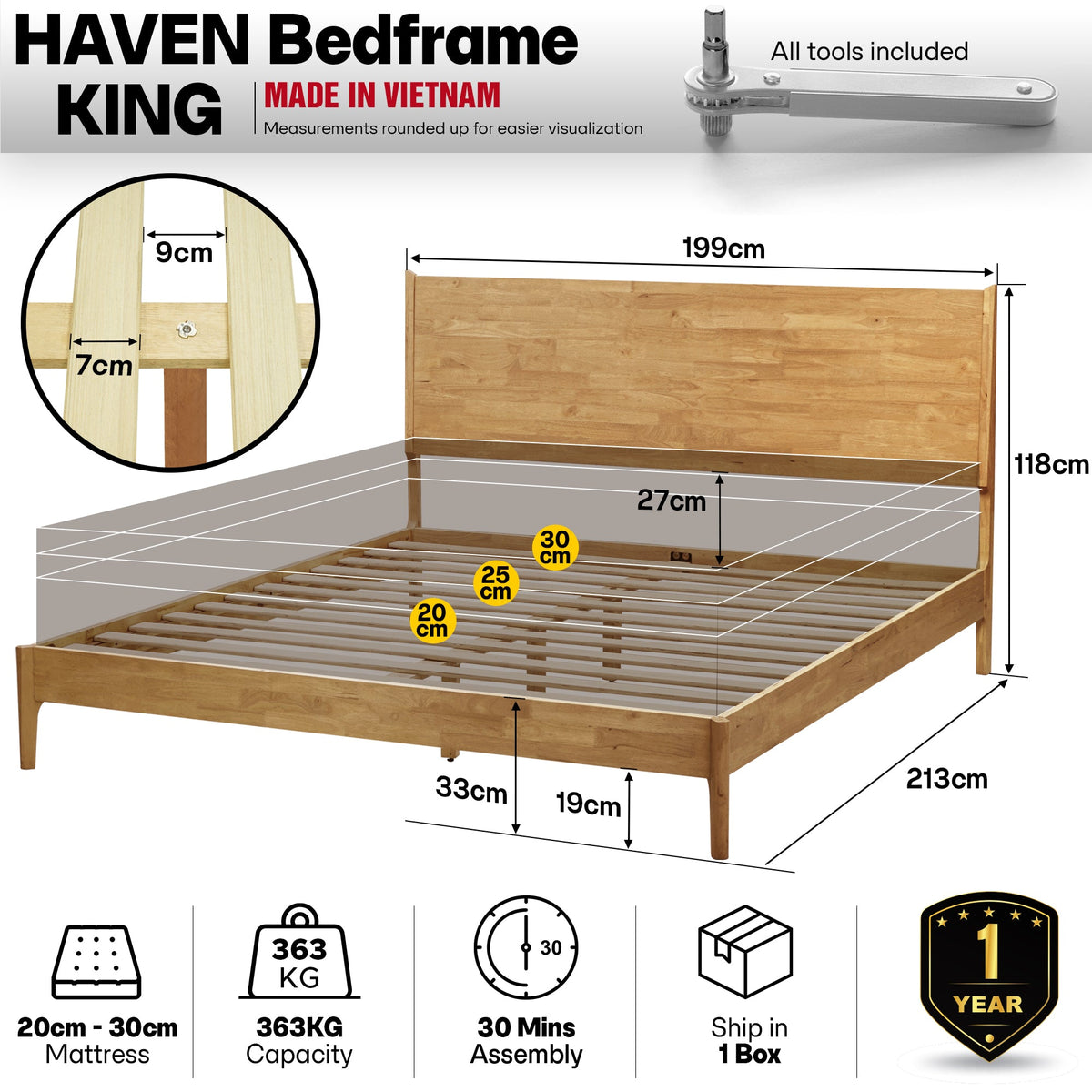 Haven Solid Wood Bed Frame