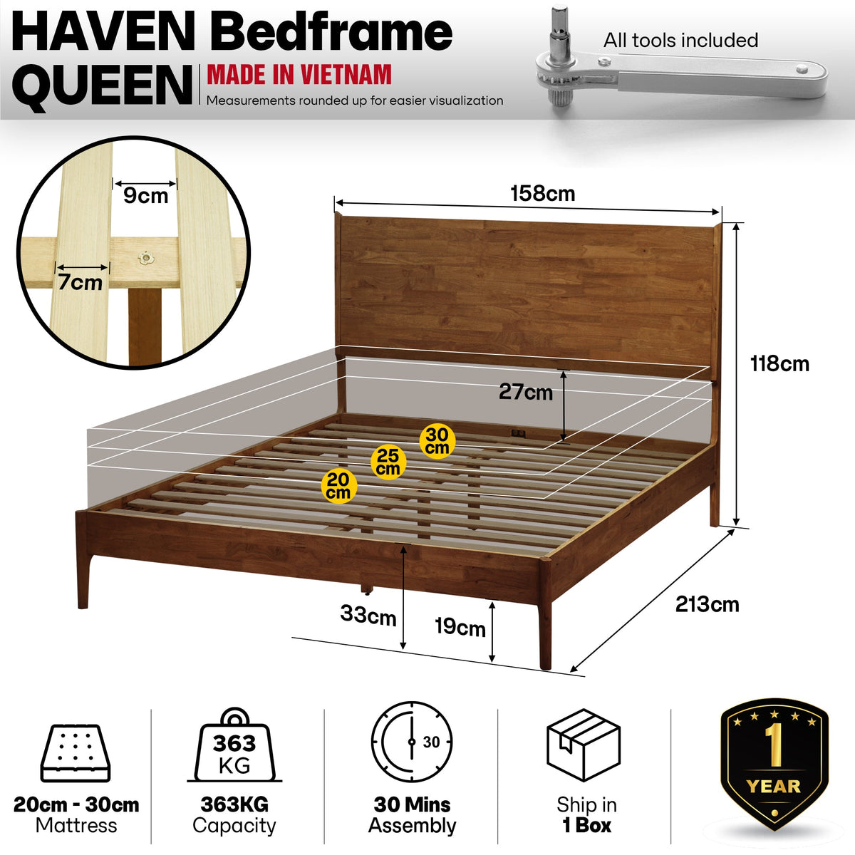 Haven Solid Wood Bed Frame