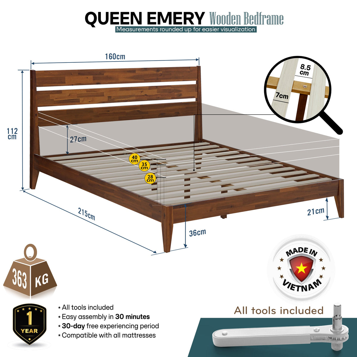 Emery Solid Wood Bed Frame