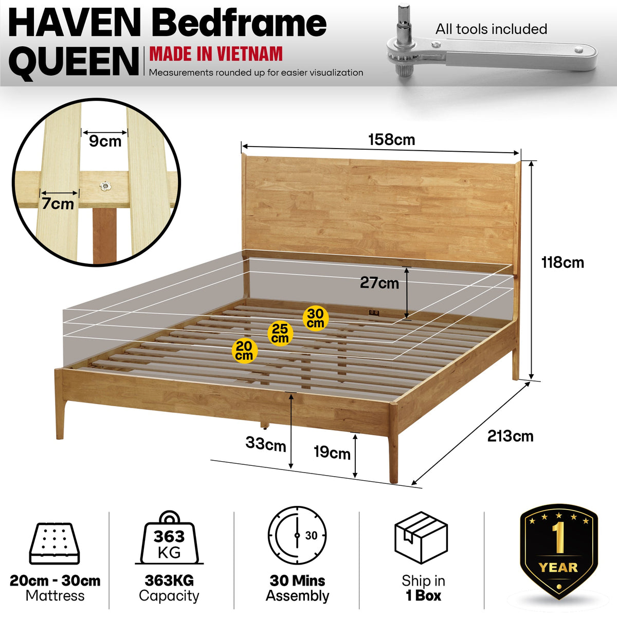 Haven Solid Wood Bed Frame