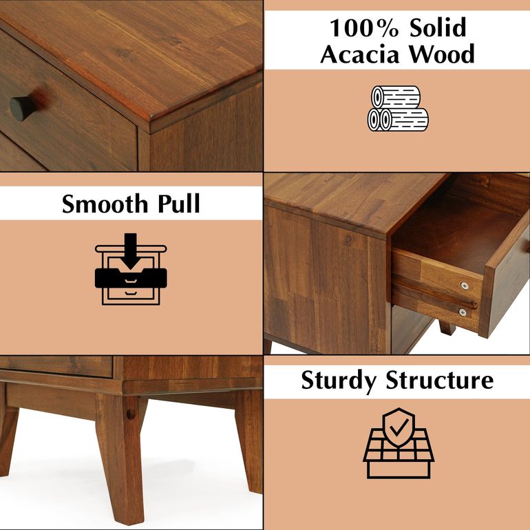 Acacia Silvia Solid Wood Beside Table With 2 Drawers
