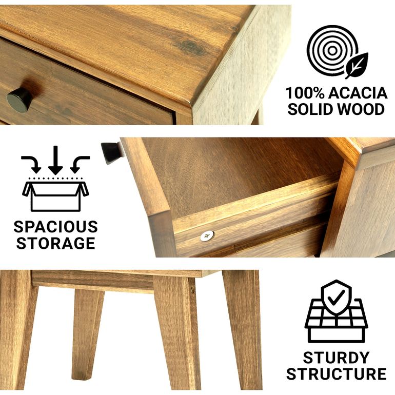 Acacia Sofia Solid Wood Beside Table With 1 Drawer