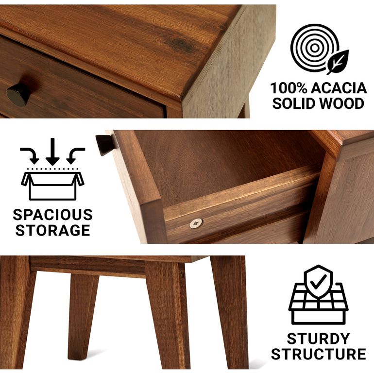 Acacia Sofia Solid Wood Beside Table With 1 Drawer