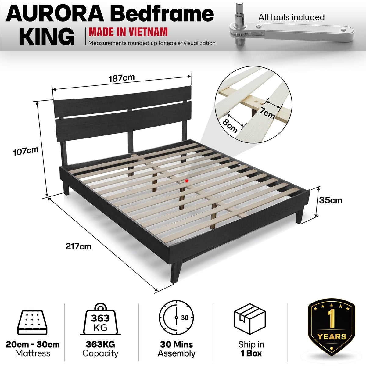 Aurora Solid Wood Bed Frame