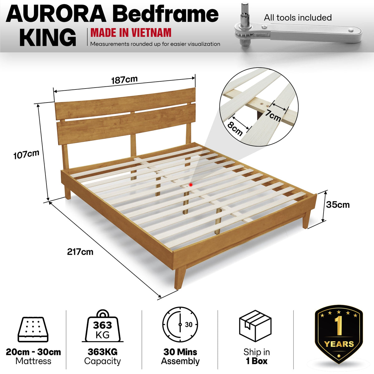 Aurora Solid Wood Bed Frame
