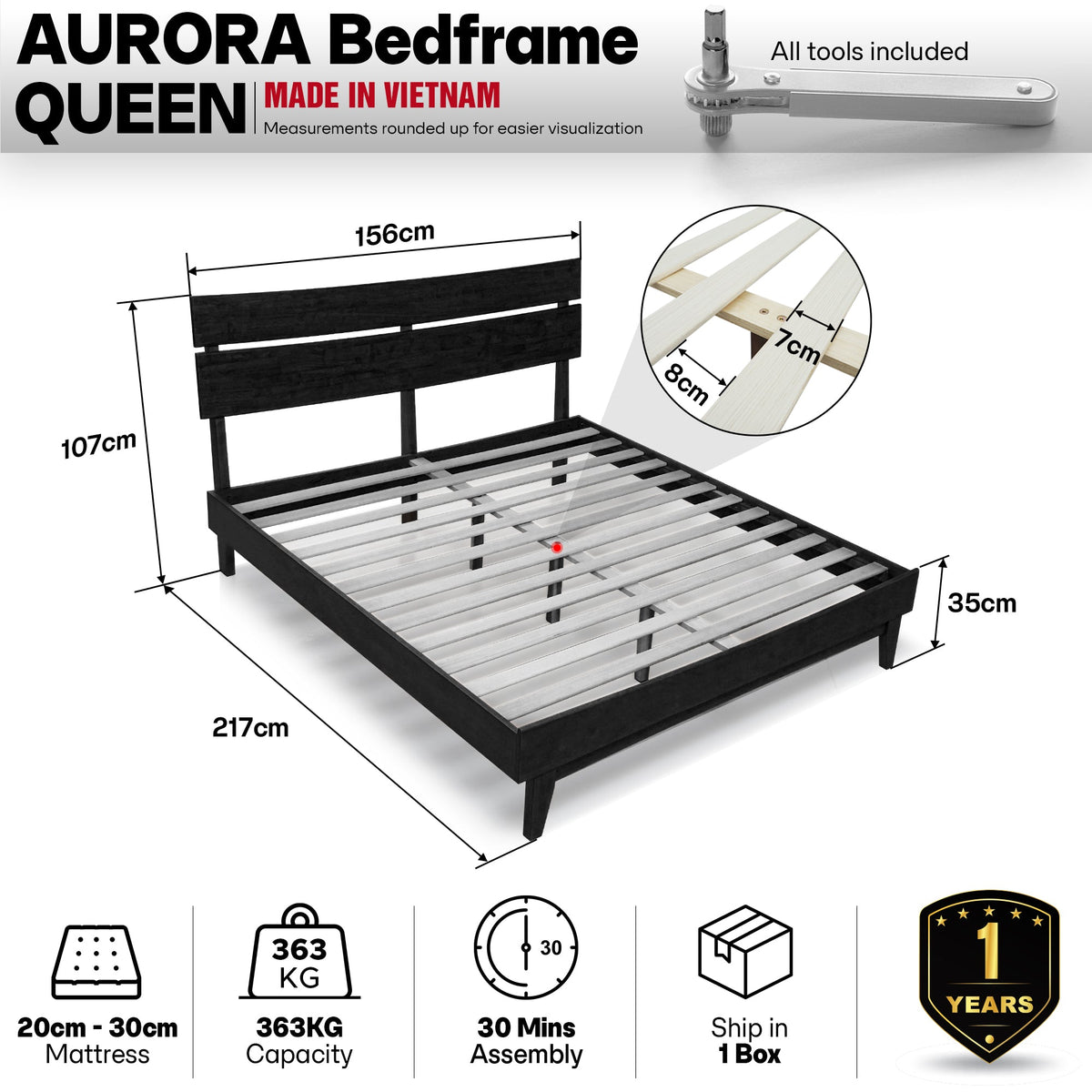 Aurora Solid Wood Bed Frame