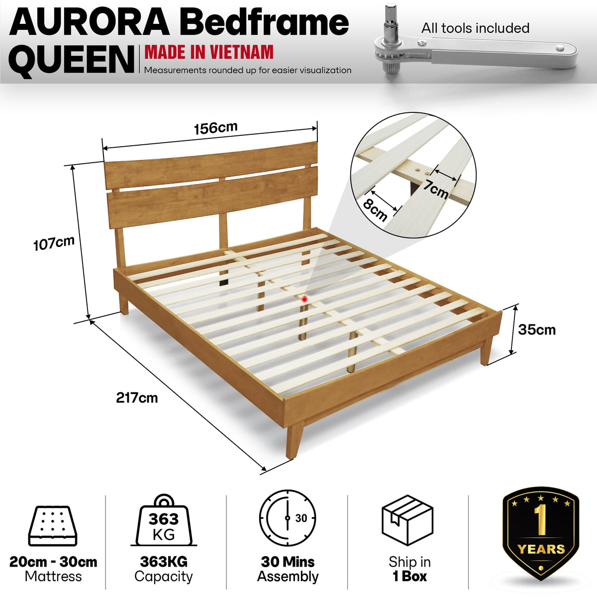 Aurora Solid Wood Bed Frame