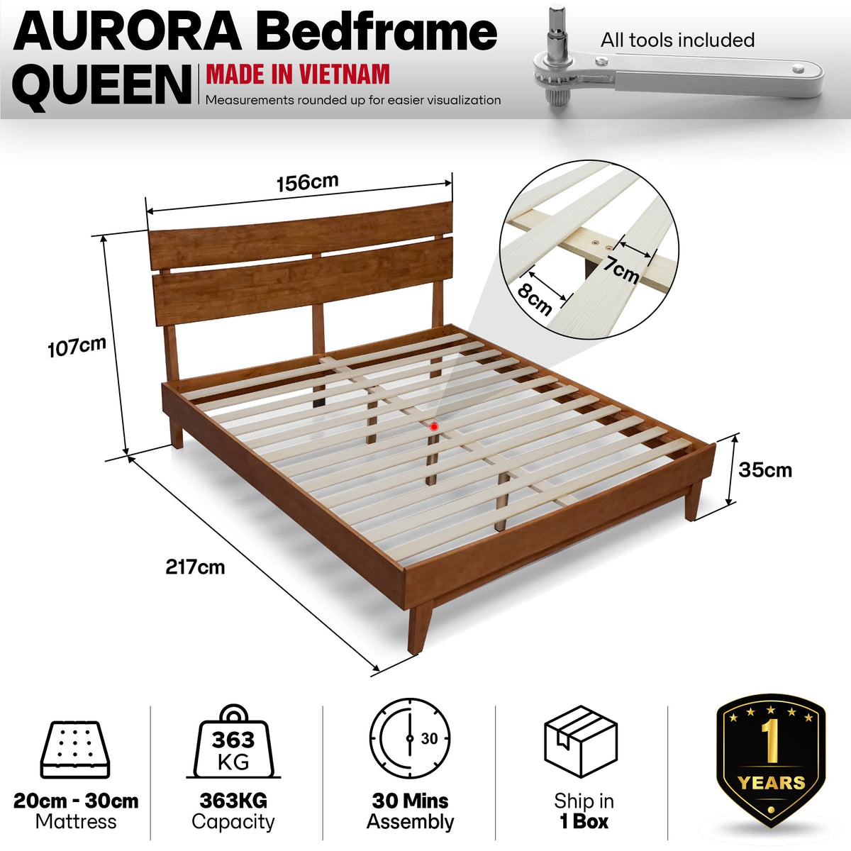Aurora Solid Wood Bed Frame
