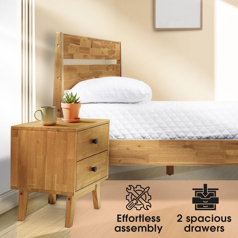 Acacia Silvia Solid Wood Beside Table With 2 Drawers