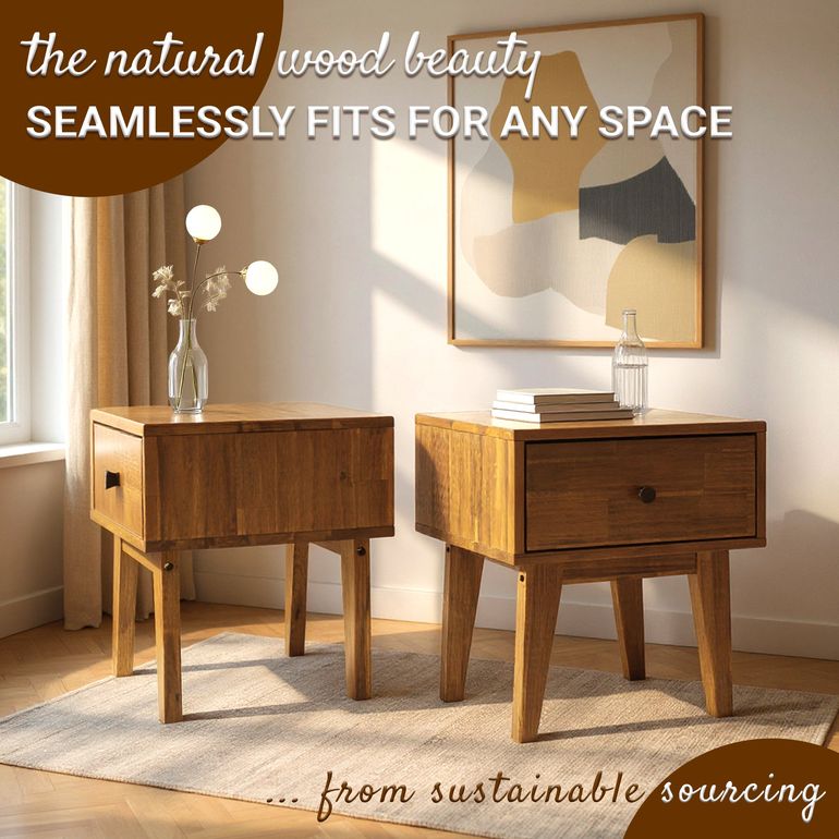 Acacia Sofia Solid Wood Beside Table With 1 Drawer