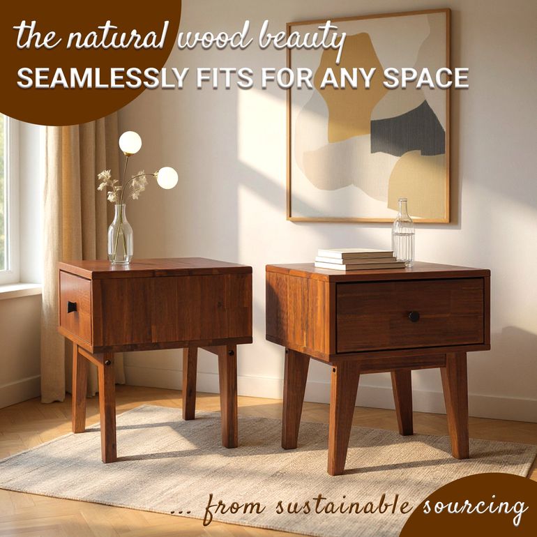 Acacia Sofia Solid Wood Beside Table With 1 Drawer