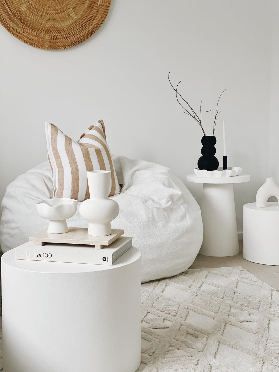 Boucle Fur Bean Bag - French White