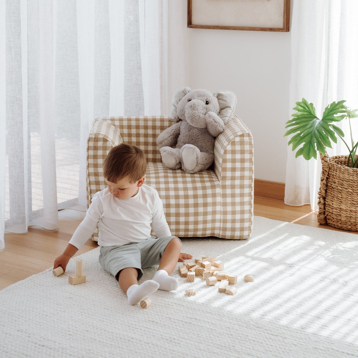 DreamPod® Kids Beanbag Chair - Latte Gingham