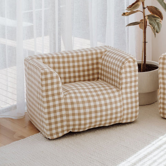 DreamPod® Kids Beanbag Chair - Latte Gingham