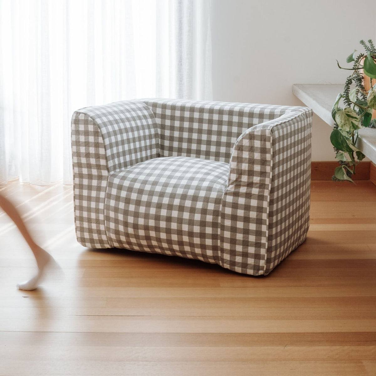 DreamPod® Kids Beanbag Chair - Grey Gingham
