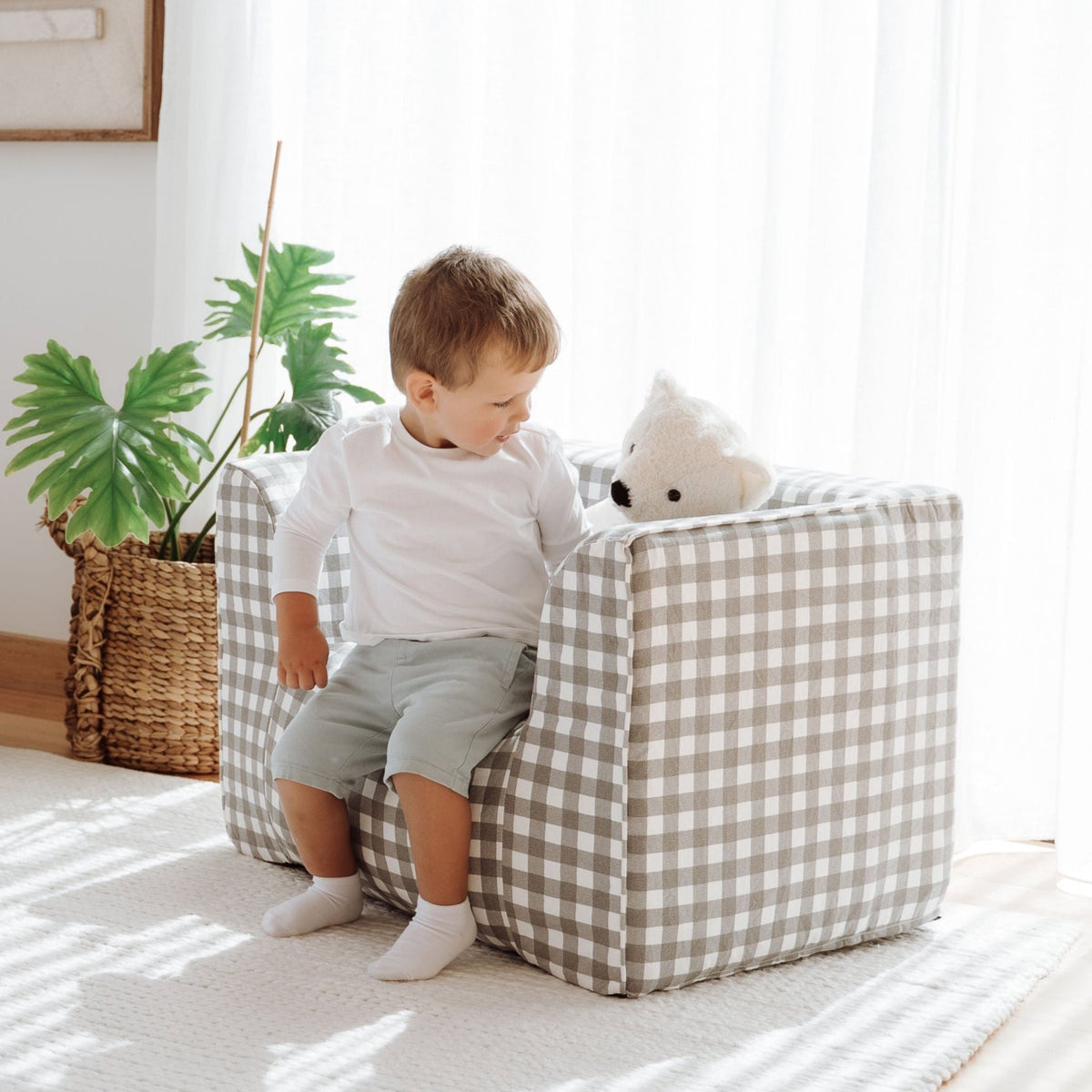 DreamPod® Kids Beanbag Chair - Grey Gingham