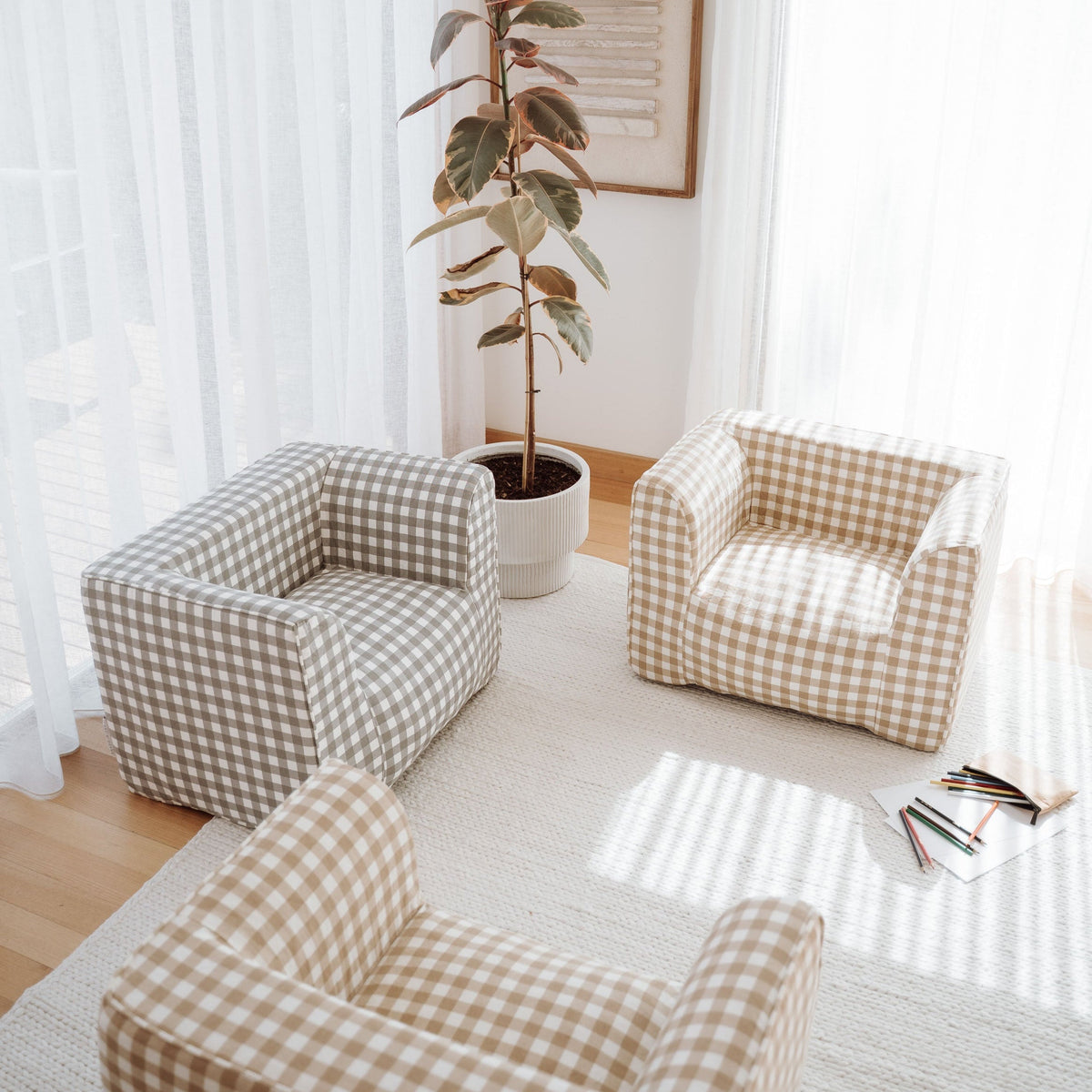 DreamPod® Kids Beanbag Chair - Grey Gingham