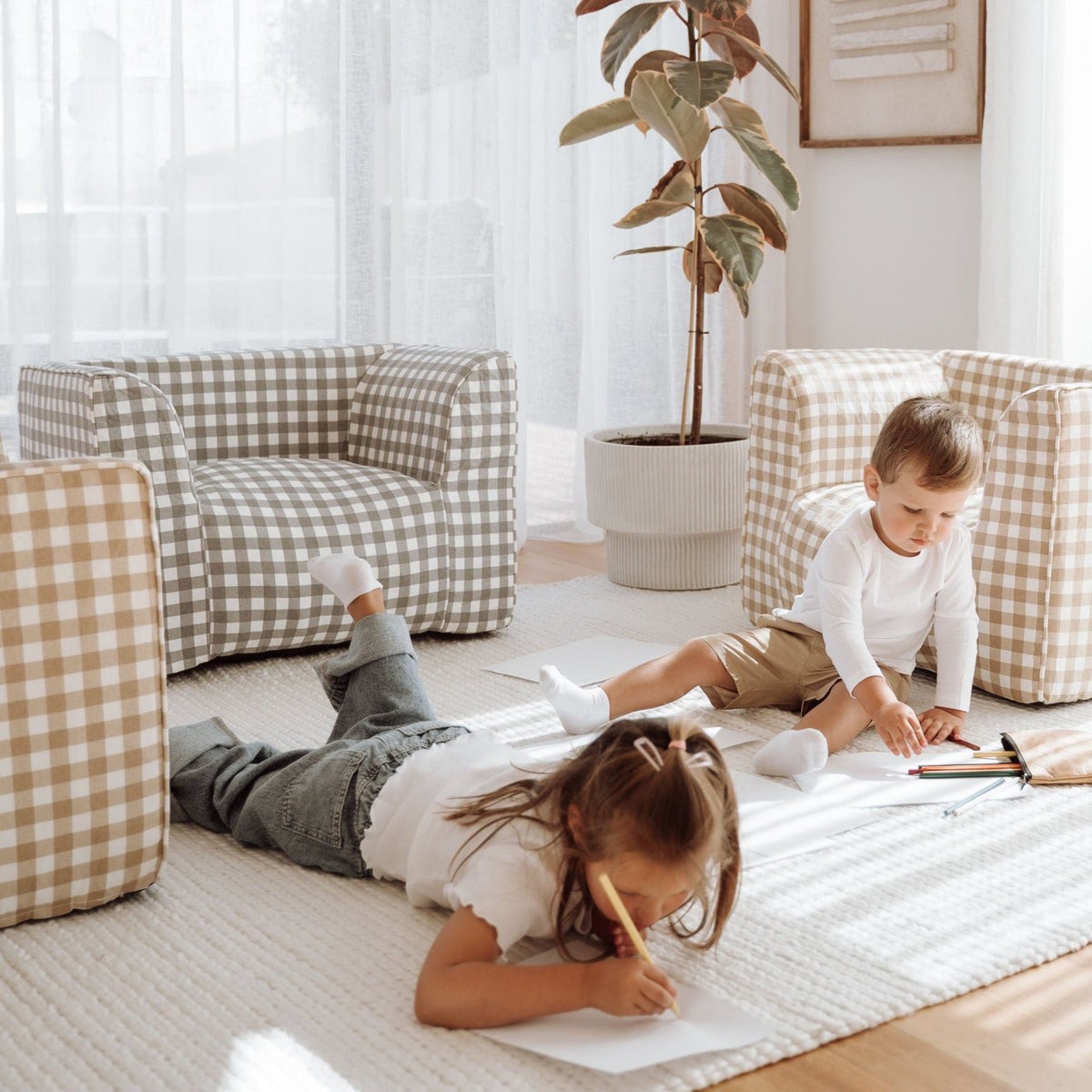 DreamPod® Kids Beanbag Chair - Grey Gingham