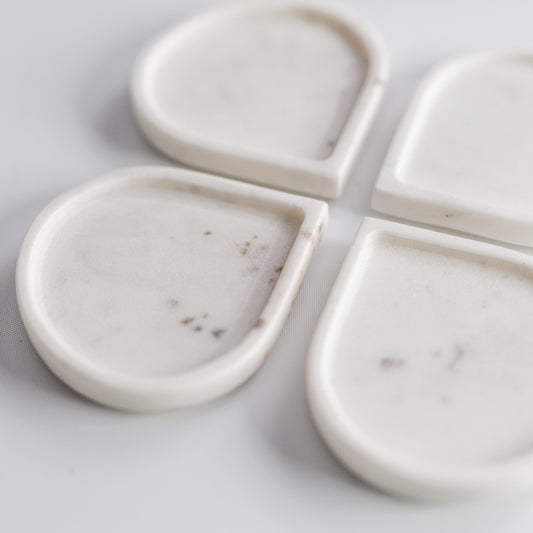 White Marble Raindrop Coaster Set