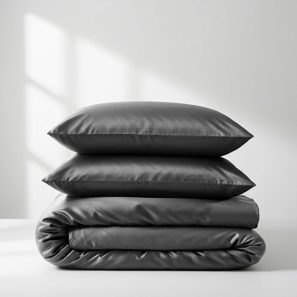 Satin Quilt Cover - Charcoal Grey