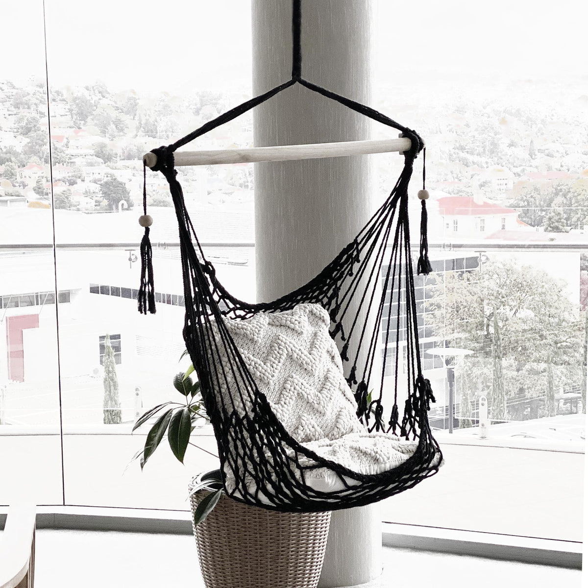Salvador Macrame Hanging Hammock Chair - Black