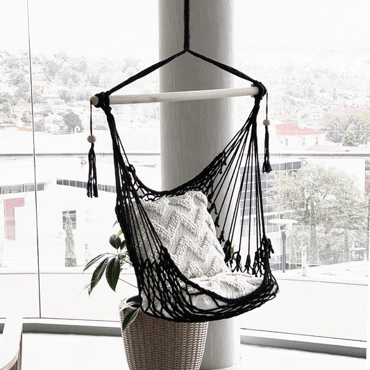 Salvador Macrame Hanging Hammock Chair - Black