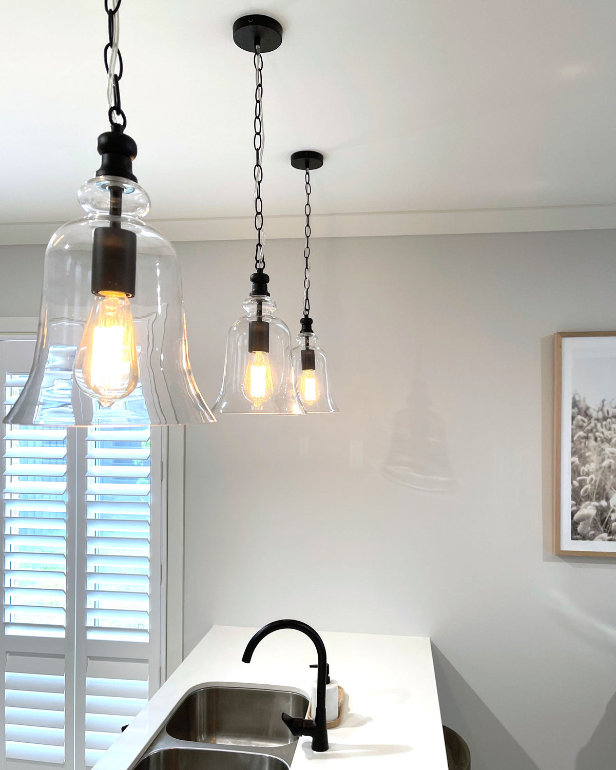 Gracie Glass Bell Shape Pendant Light - Black