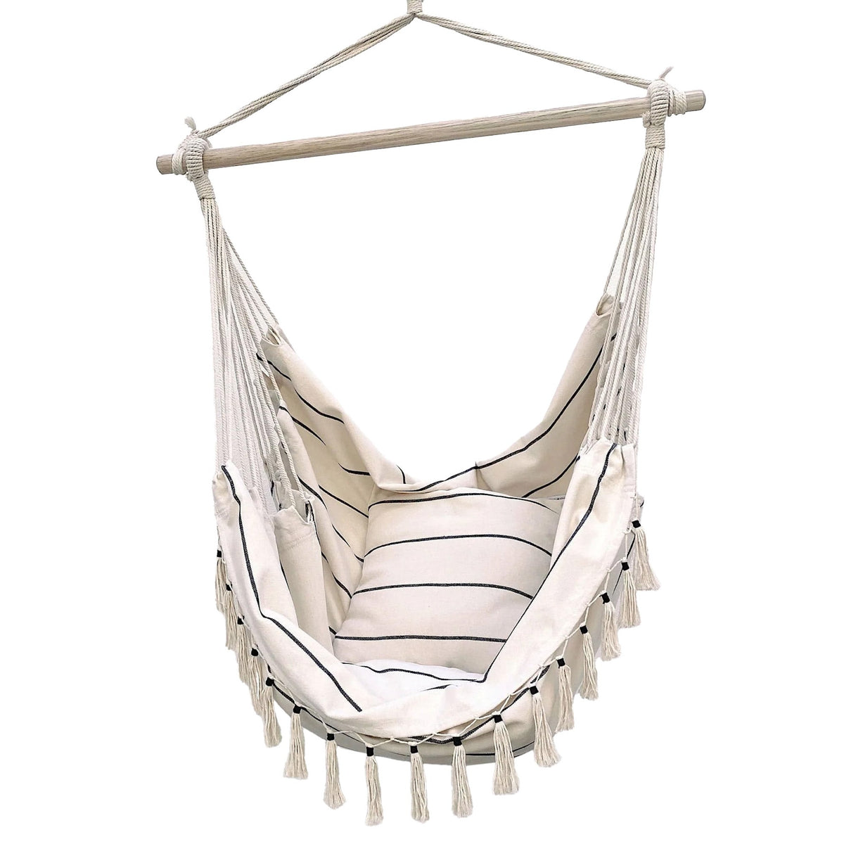 Soho Pinstripe Hanging Hammock Chair with Matching Cushions - Cream