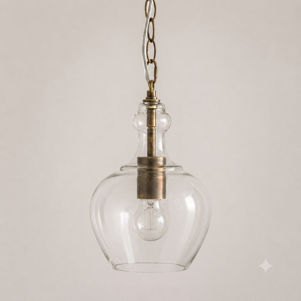 Valentine Glass Pendant Light - Antique Brass