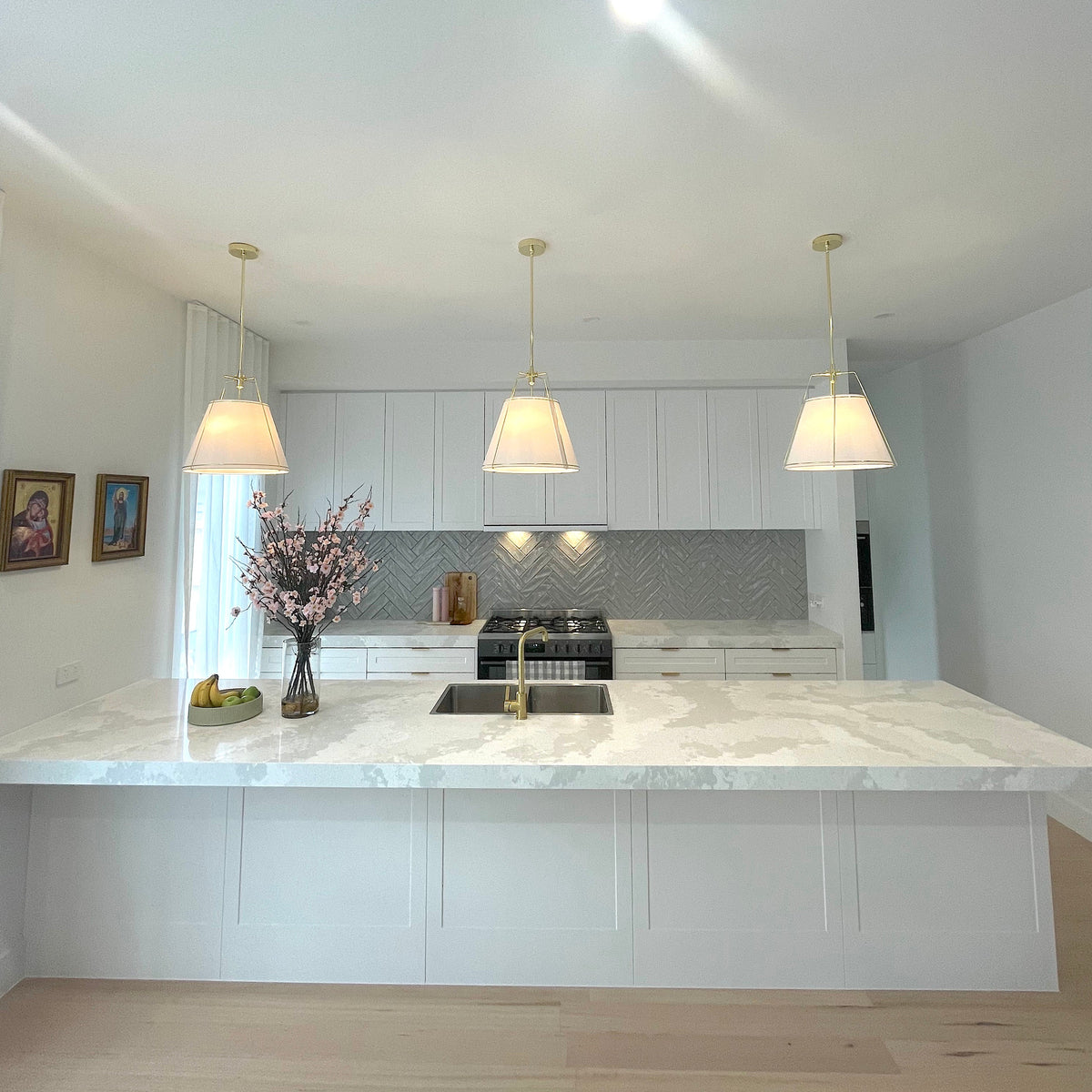 Jessie Pendant Light - White with Gold Hardware