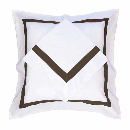 Ava Collection White European Pillowcase Set - Brown Trim