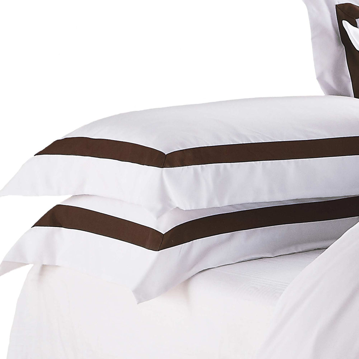 Ava Collection White Standard Pillowcase Set - Brown Trim