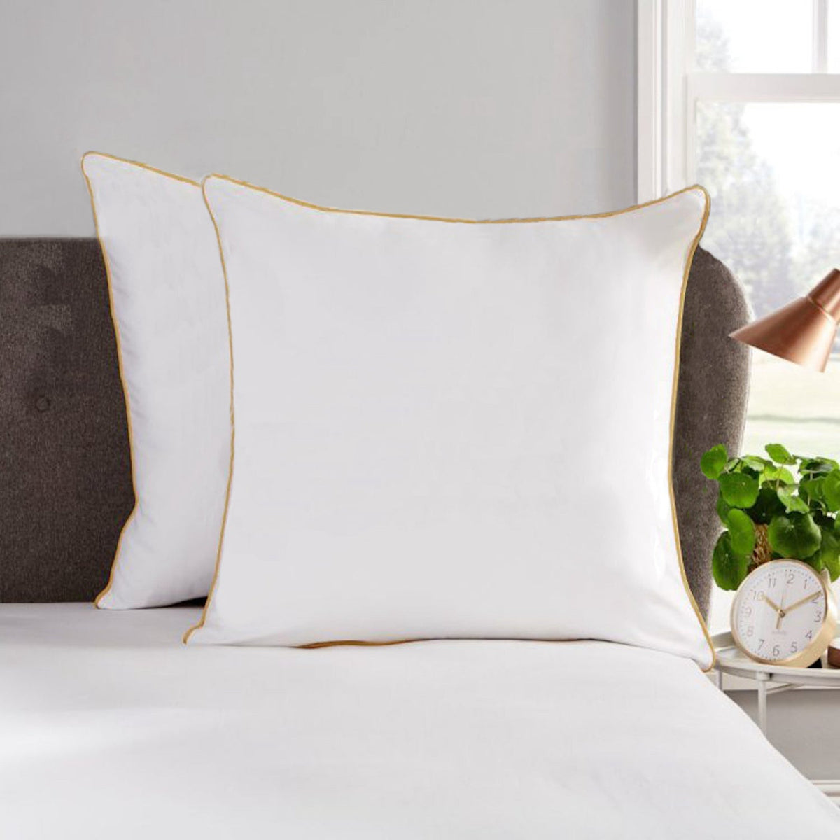 Plaza Collection White European Pillowcase Set - Gold Piping