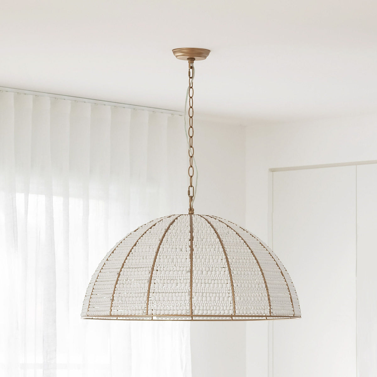 Estelle Beaded Dome Pendant Light - Gold/White