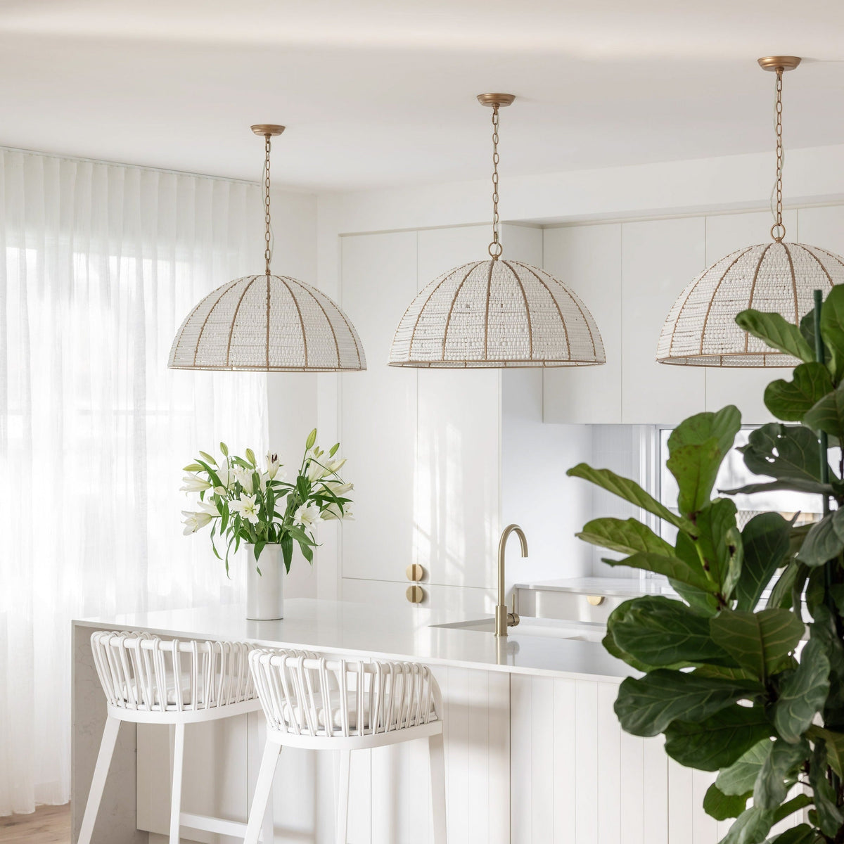 Estelle Beaded Dome Pendant Light - Gold/White