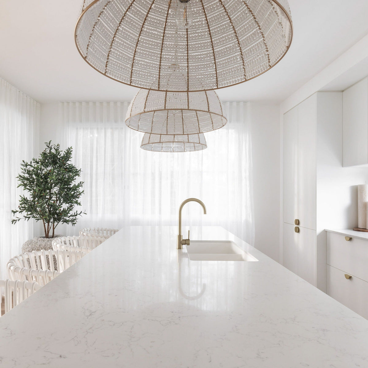 Estelle Beaded Dome Pendant Light - Gold/White