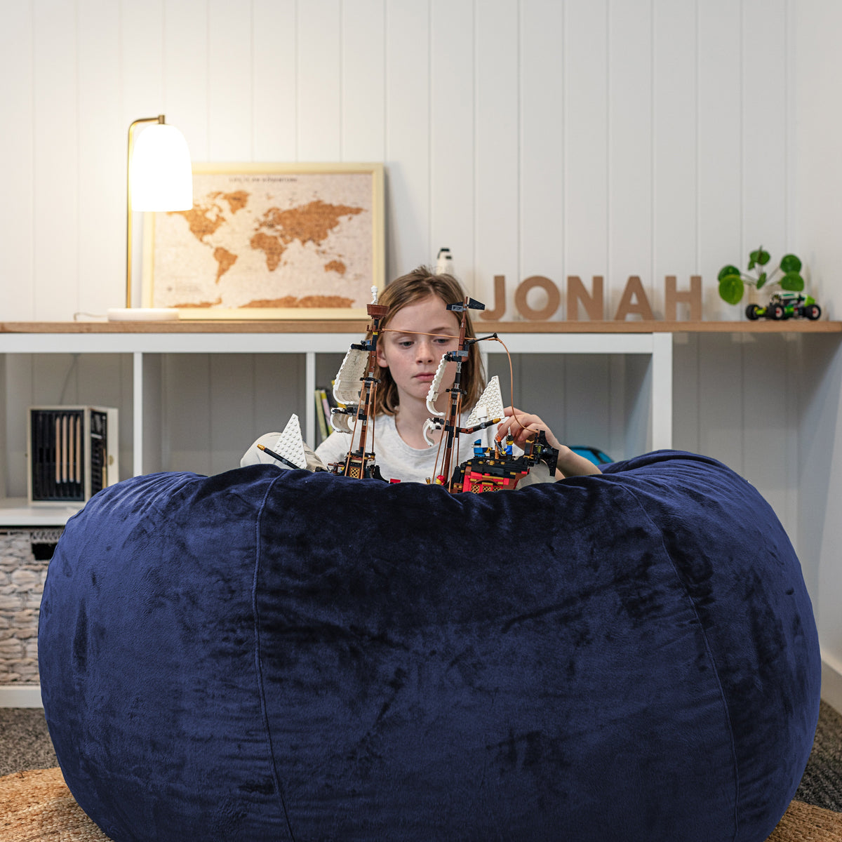 Pierre Fur Bean Bag - Navy Blue