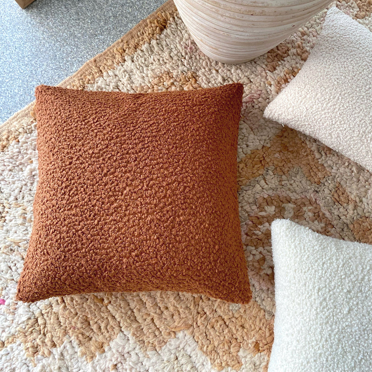 Boucle Teddy Cushion Cover + Insert - Rust