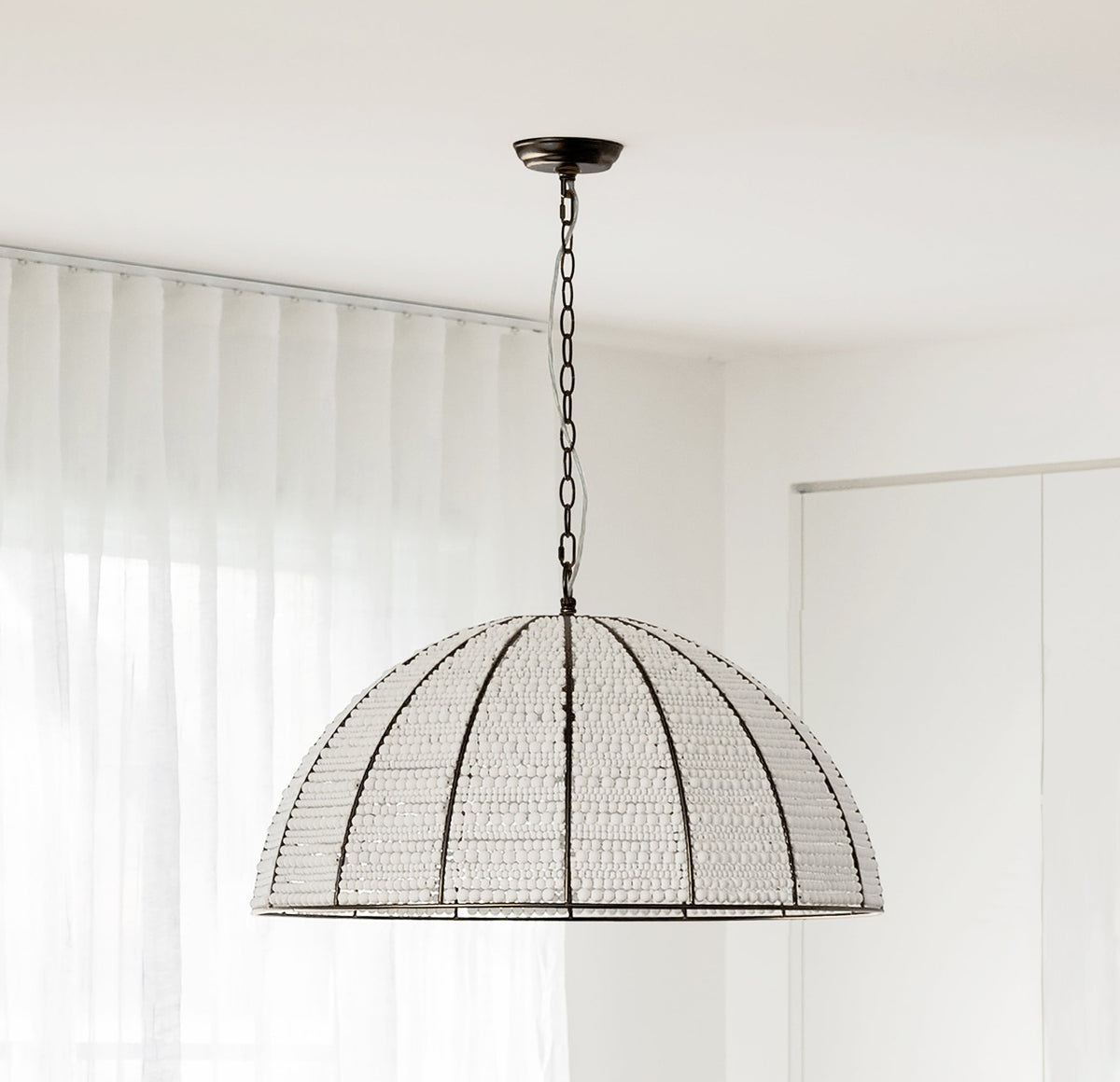 Estelle Beaded Dome Pendant Light - Black/White