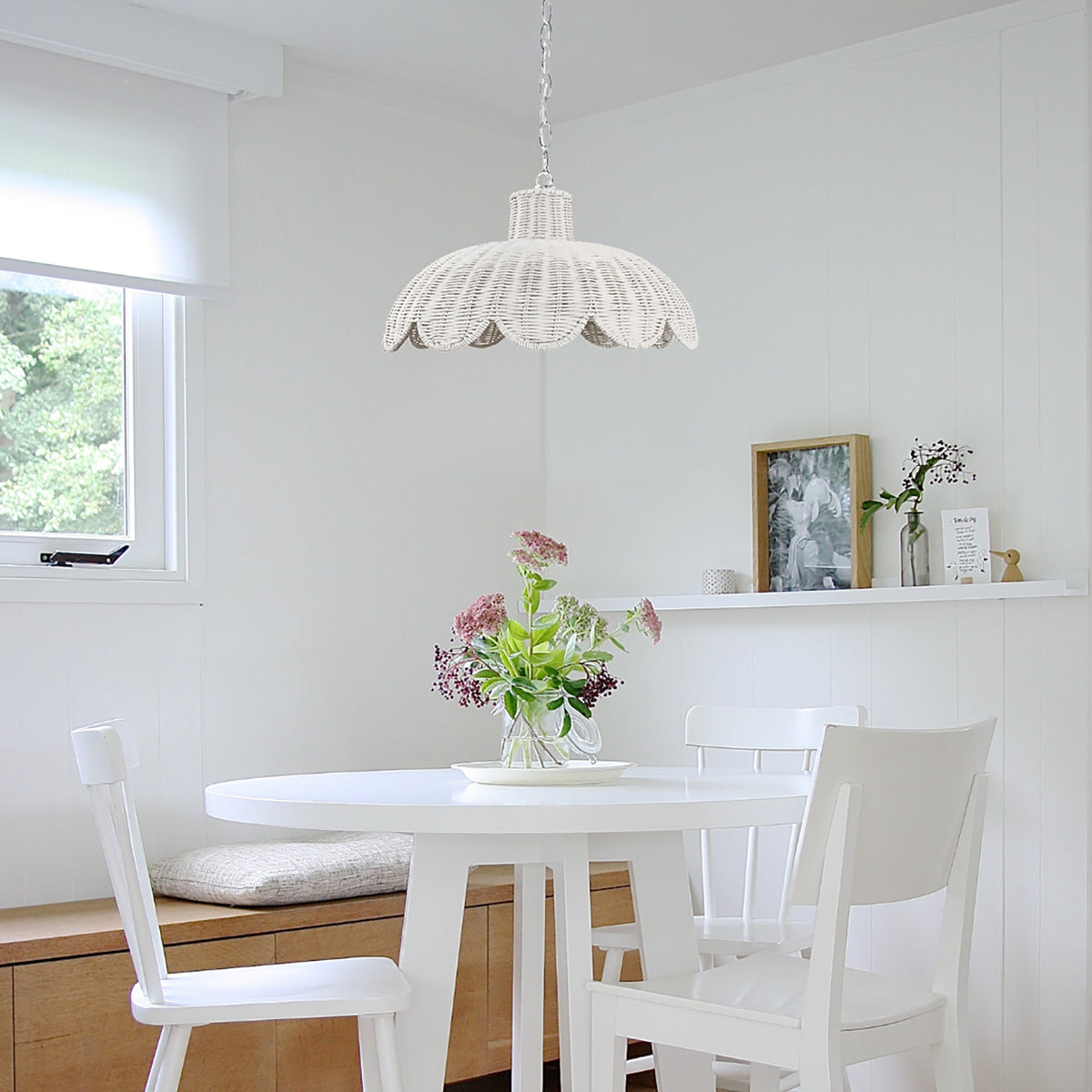 Alice Scallop Rattan Pendant Light - White