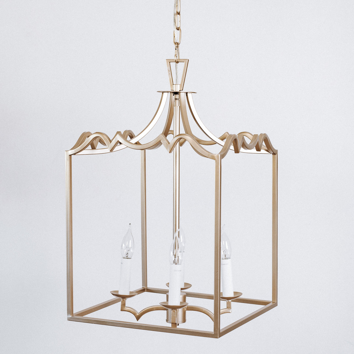 Palazzo Modern Detailed Box Frame Lantern Pendant Light - Champagne Gold